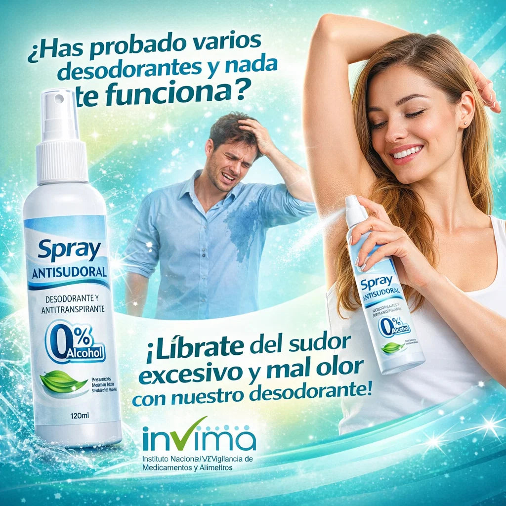 Spray Antisudoral Clínico 120mL – La protección profesional que tu piel necesita.