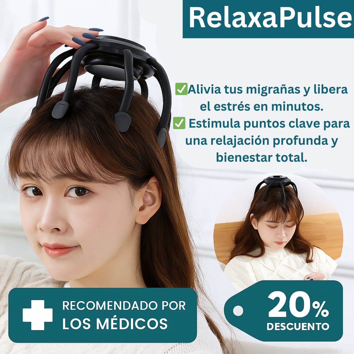 RelaxaPulse: Masajeador Eléctrico Relajante   ¡Adiós a las Migrañas y Dolores de Cabeza!