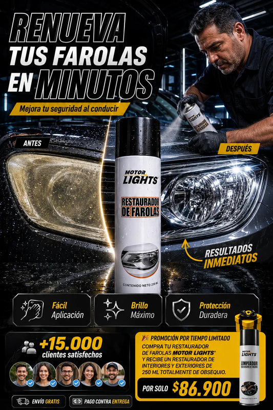 Motor Lights® Restaurador de Farolas 250 ml + Obsequio Restaurador de interiores y exteriores  250 ml
